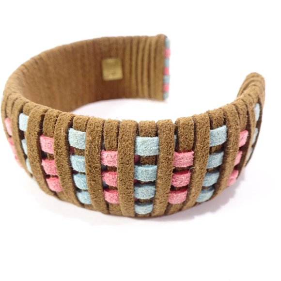 DANNIJO Tasha Suede Brown Pink Blue Braided Cuff Bracelet NWOT 225 - Picture 4 of 10